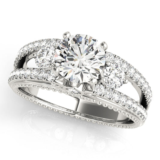 14K White Gold Engagement Rings 3 Stone Round With 0.50 TCW Diamond (SI1-SI2, G-H)