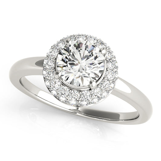 14K White Gold Engagement Rings Halo Round With 0.51 TCW Diamond (SI2, H-I)