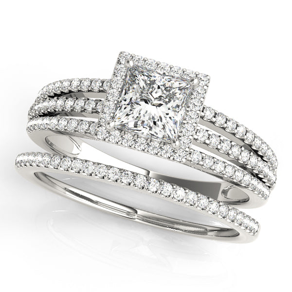 14K White Gold Engagement Rings Halo Square & Cushion With 0.75 TCW Diamond (SI1-SI2, G-H)