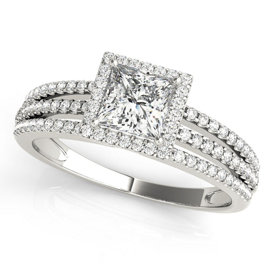 14K White Gold Engagement Rings Halo Square & Cushion With 0.75 TCW Diamond (SI1-SI2, G-H)