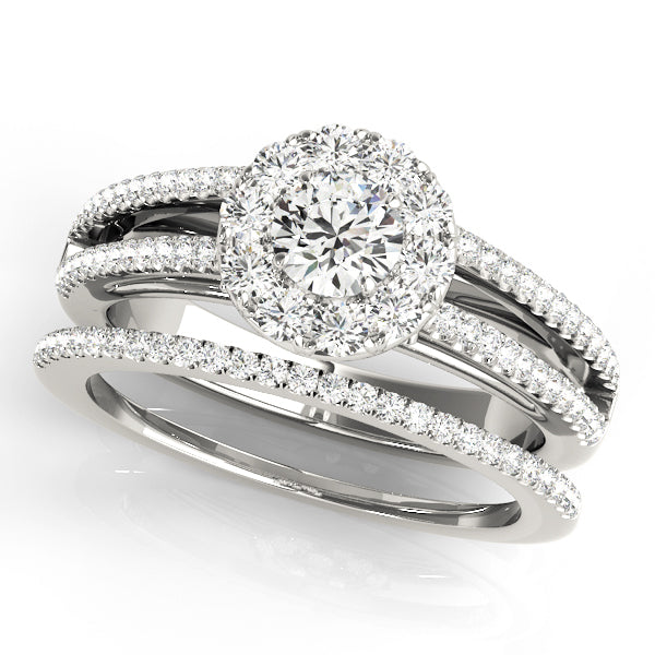 14K White Gold Engagement Rings Halo Round With 0.42 TCW Diamond (SI1-SI2, G-H)
