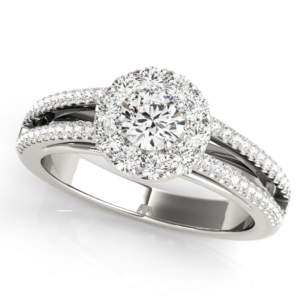 14K White Gold Engagement Rings Halo Round With 0.42 TCW Diamond (SI1-SI2, G-H)