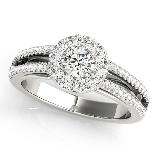 14K White Gold Engagement Rings Halo Round With 0.42 TCW Diamond (SI1-SI2, G-H)