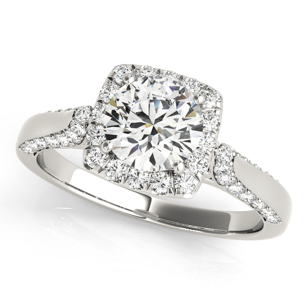 14K White Gold Engagement Rings Halo Round With 0.83 TCW Diamond (SI1-SI2, G-H)