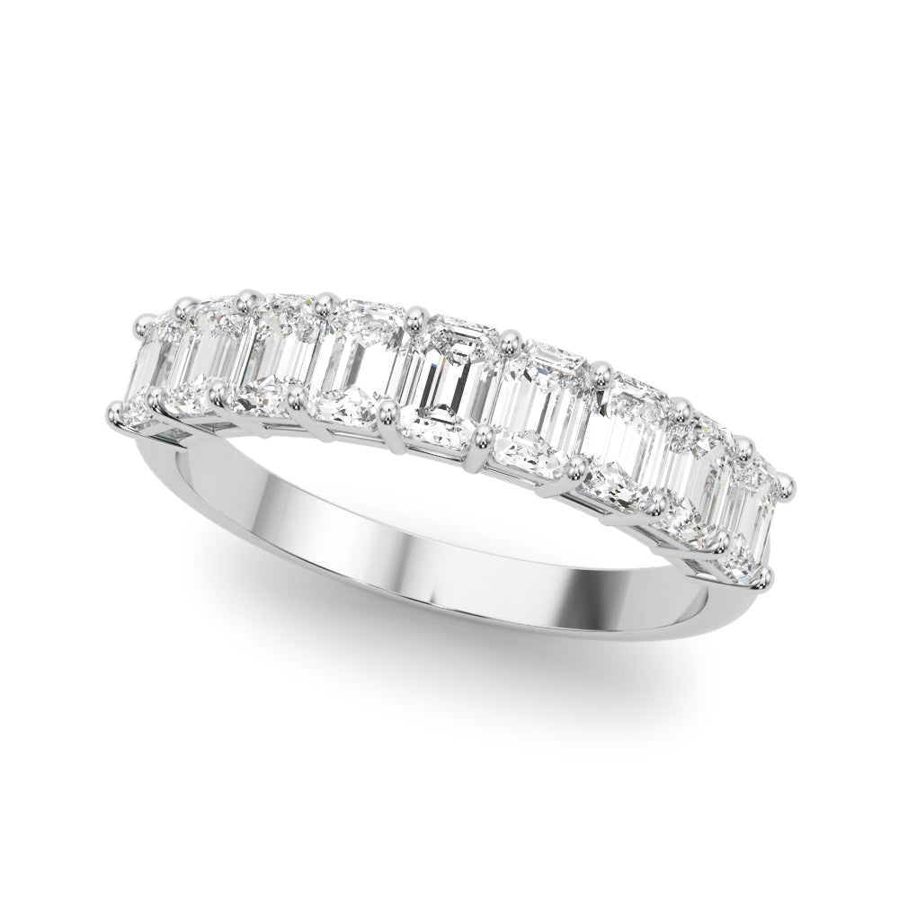 14K White Gold Lab Grown Diamond 9 Stone Band Emerald Cut With 2.25 TCW Diamond (Lab Grown VS-SI1, E/F/G)