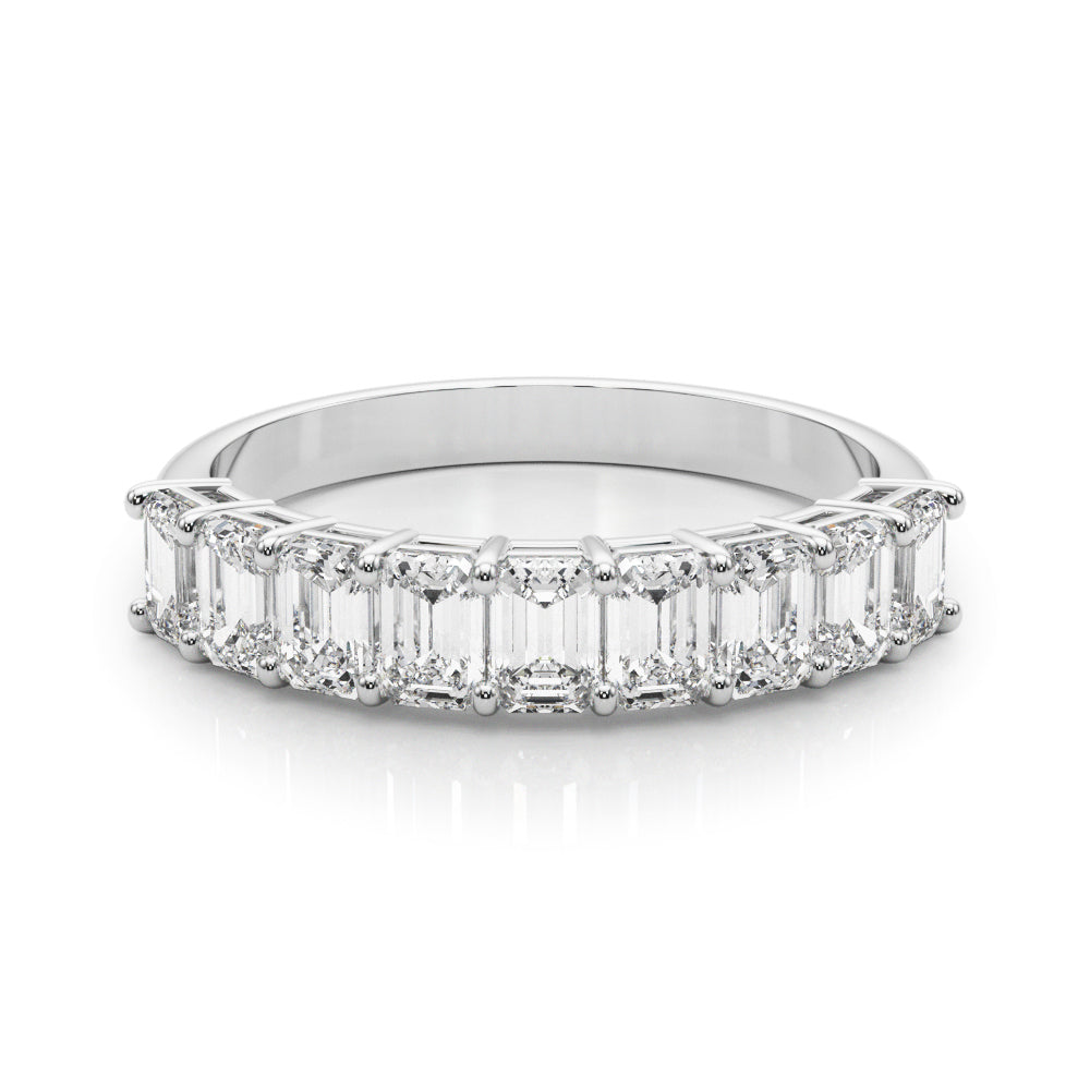 14K White Gold Lab Grown Diamond 9 Stone Band Emerald Cut With 2.25 TCW Diamond (Lab Grown VS-SI1, E/F/G)