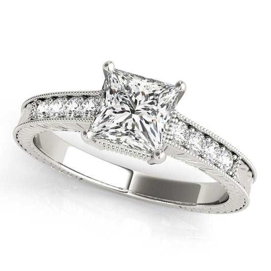 14K White Gold Engagement Rings Antique With 0.19 TCW Diamond (Lab Grown VS-SI1, E/F/G)