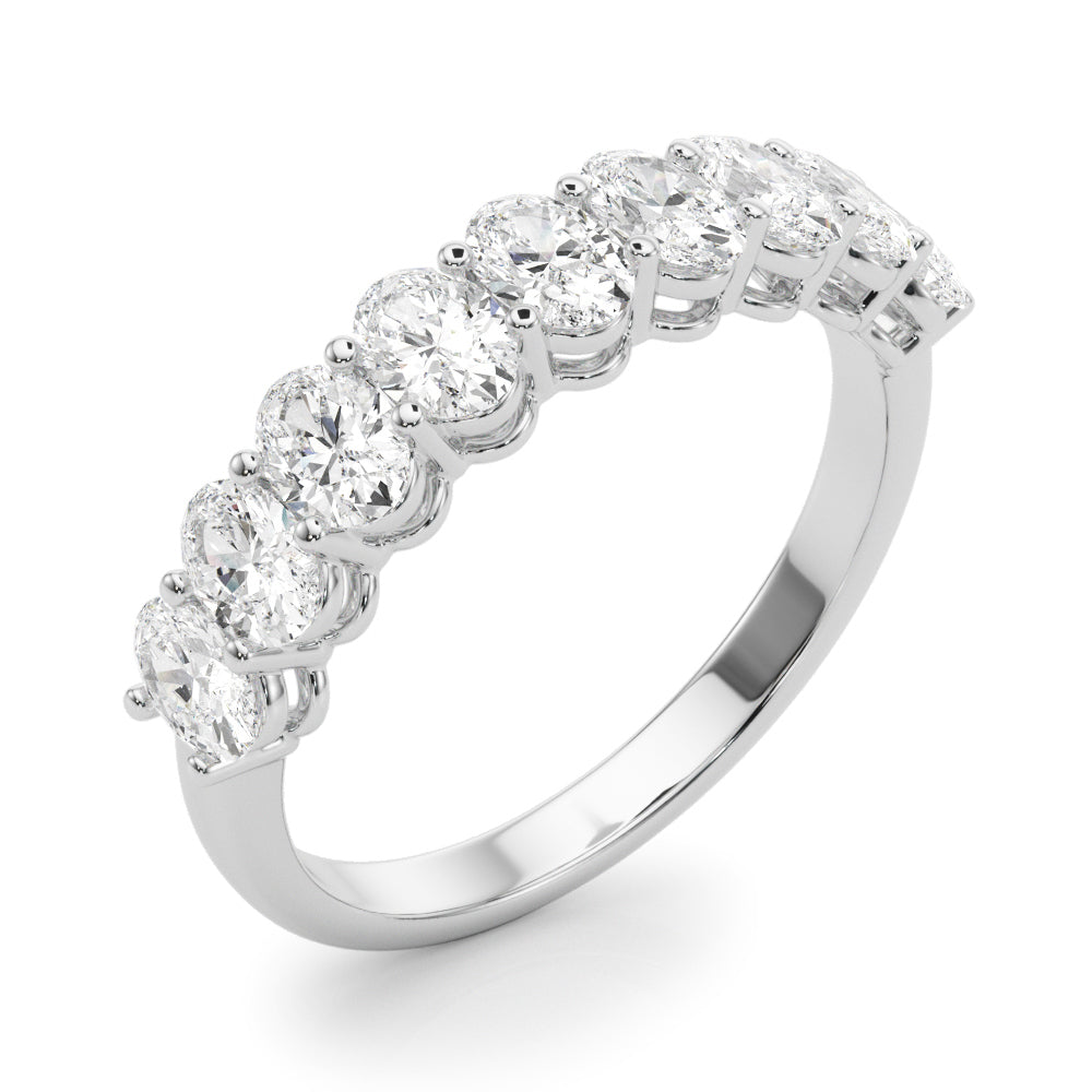 14K White Gold Lab Grown Diamond 9 Stone Band Oval With 1.08 TCW Diamond (Lab Grown VS-SI1, E/F/G)