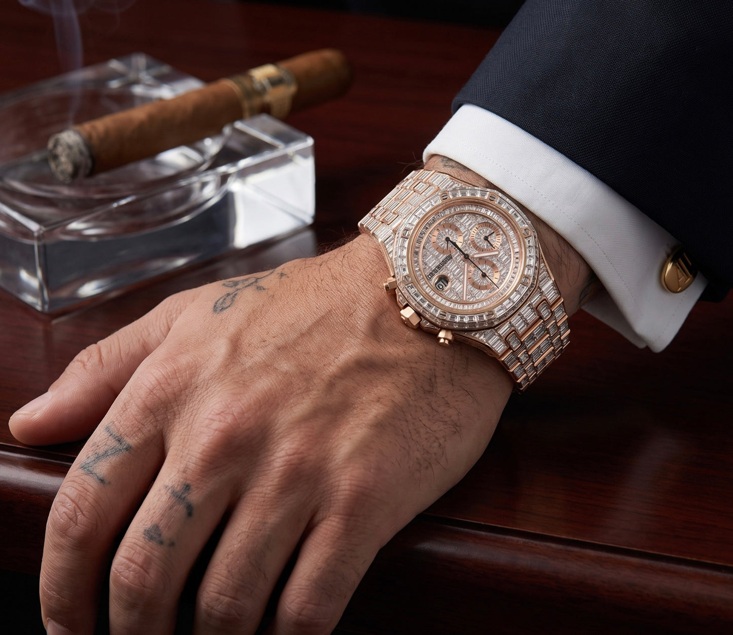 Mens Audemars Piguet Royal Oak Offshore 18K Gold Auto Chandelier Diamond Watch
