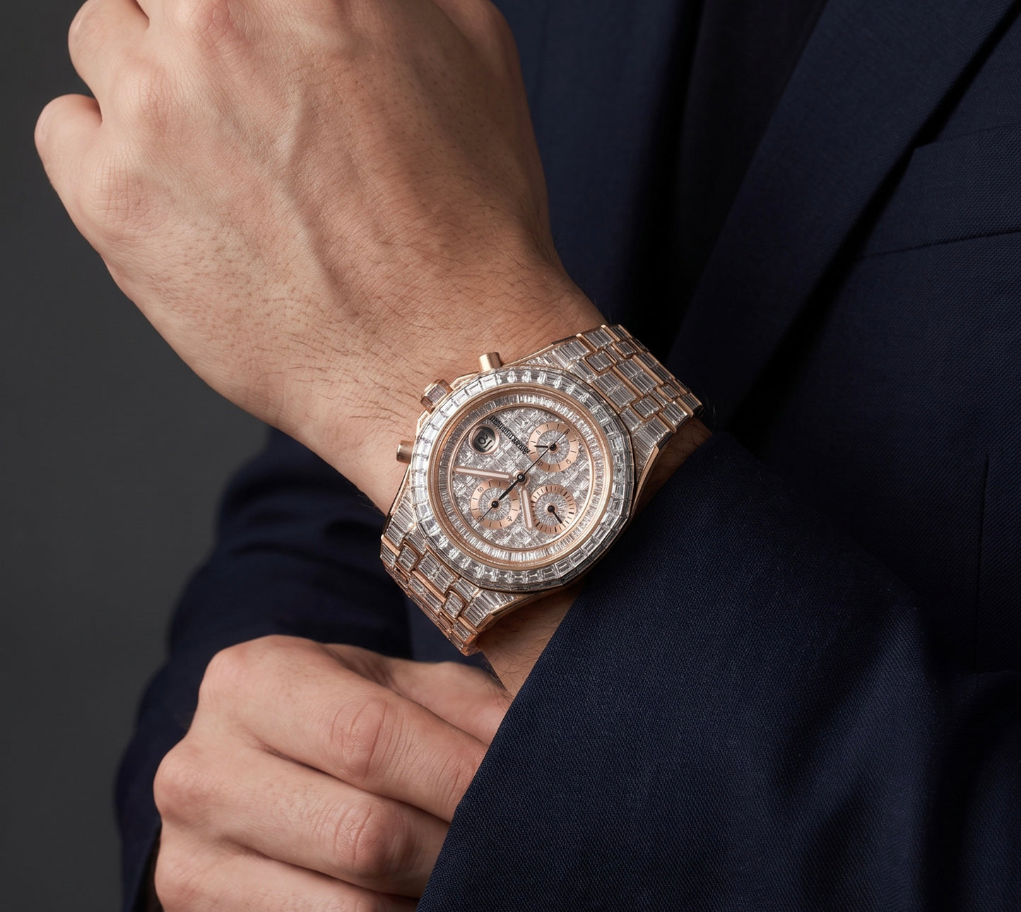 Mens Audemars Piguet Royal Oak Offshore 18K Gold Auto Chandelier Diamond Watch