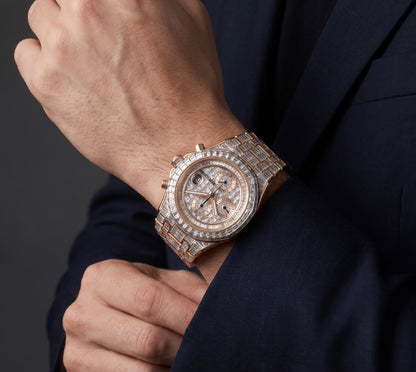 Mens Audemars Piguet Royal Oak Offshore 18K Gold Auto Chandelier Diamond Watch