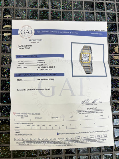 Womens Cartier Santos 18K Gold Automatic Watch