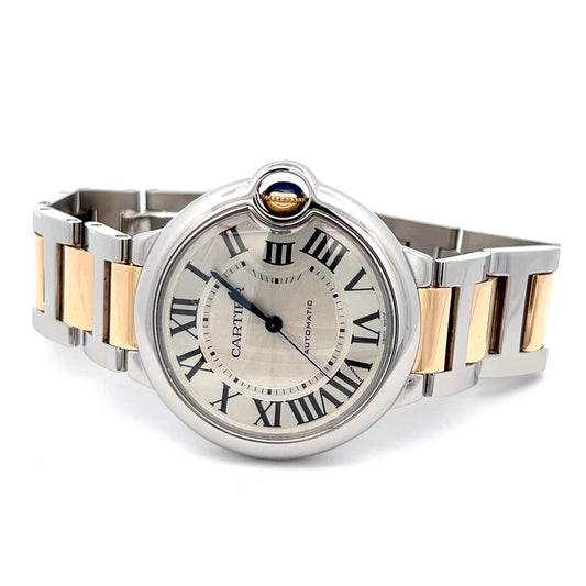 Cartier Ballon Bleu Automatic Men's Steel Case With 18K Rose Gold / Steel Strap Authentic Luxury Timepiece