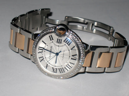 Cartier Ballon Bleu Automatic Men's Steel Case With 18K Rose Gold / Steel Strap Authentic Luxury Timepiece