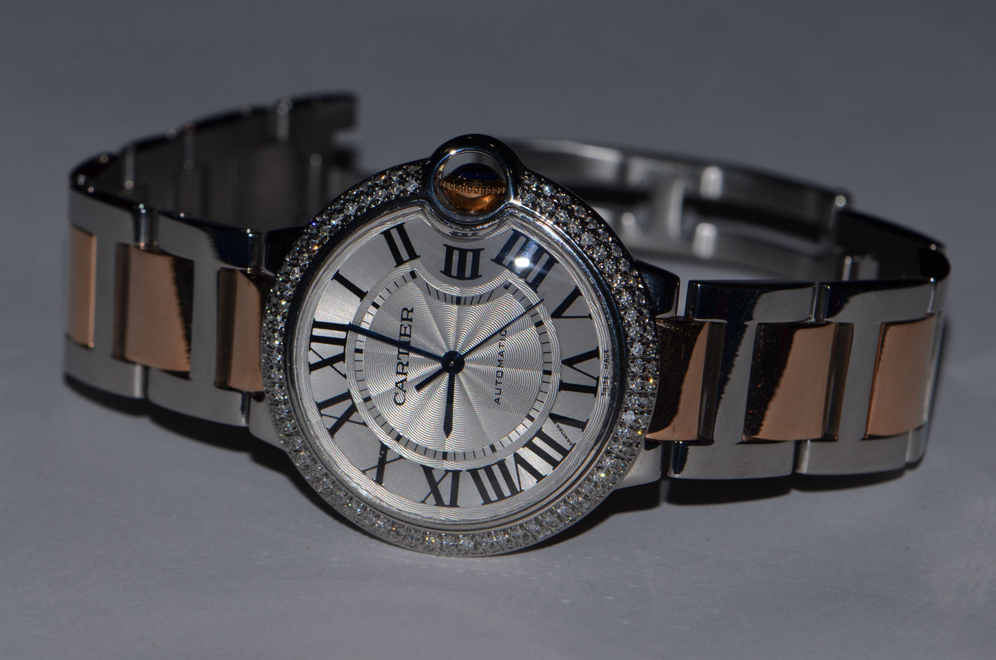 Cartier Ballon Bleu Automatic Men's Steel Case With 18K Rose Gold / Steel Strap Authentic Luxury Timepiece