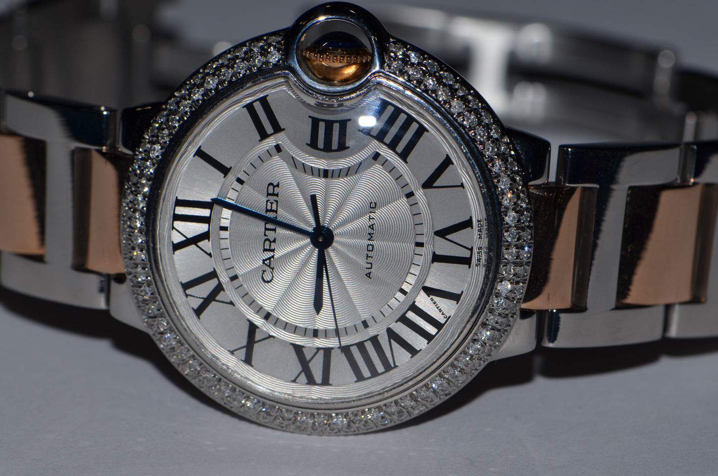 Cartier Ballon Bleu Automatic Men's Steel Case With 18K Rose Gold / Steel Strap Authentic Luxury Timepiece