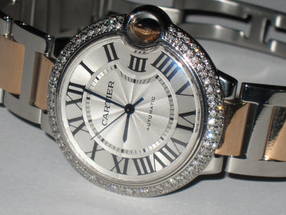Cartier Ballon Bleu Automatic Men's Steel Case With 18K Rose Gold / Steel Strap Authentic Luxury Timepiece