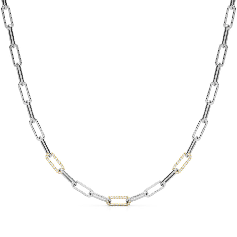 14K White and Yellow Gold 17 Inch Dia Paper Clip Necklace With 1.41 TCW Diamond (Lab Grown VS-SI1, E/F/G)