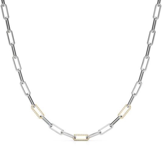 14K White and Yellow Gold 17 Inch Dia Paper Clip Necklace With 1.41 TCW Diamond (Lab Grown VS-SI1, E/F/G)