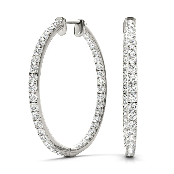 14K White Gold Earrings Hoop Earrings Standard Hoops With 0.30 TCW Diamond (SI1, G)