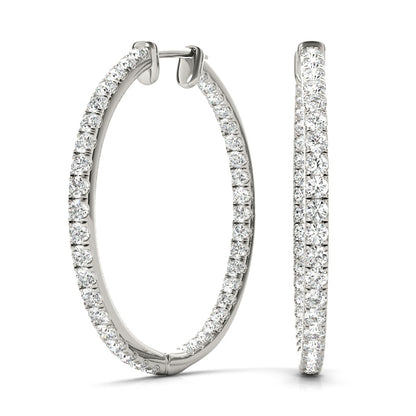14K White Gold Earrings Hoop Earrings Standard Hoops With 0.30 TCW Diamond (SI1, G)