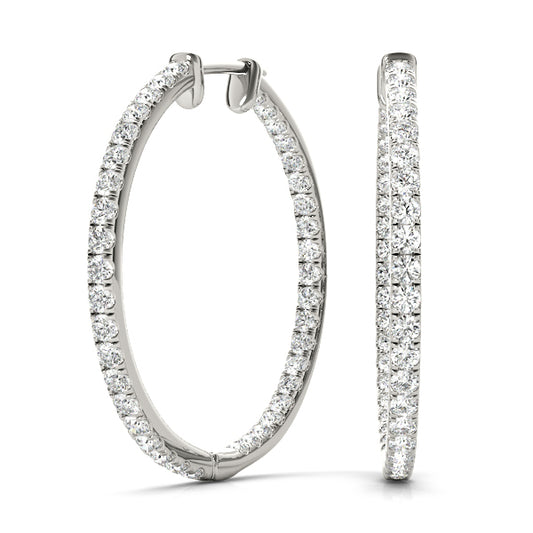 14K White Gold Earrings Hoop Earrings Standard Hoops With 0.30 TCW Diamond (SI1, G)