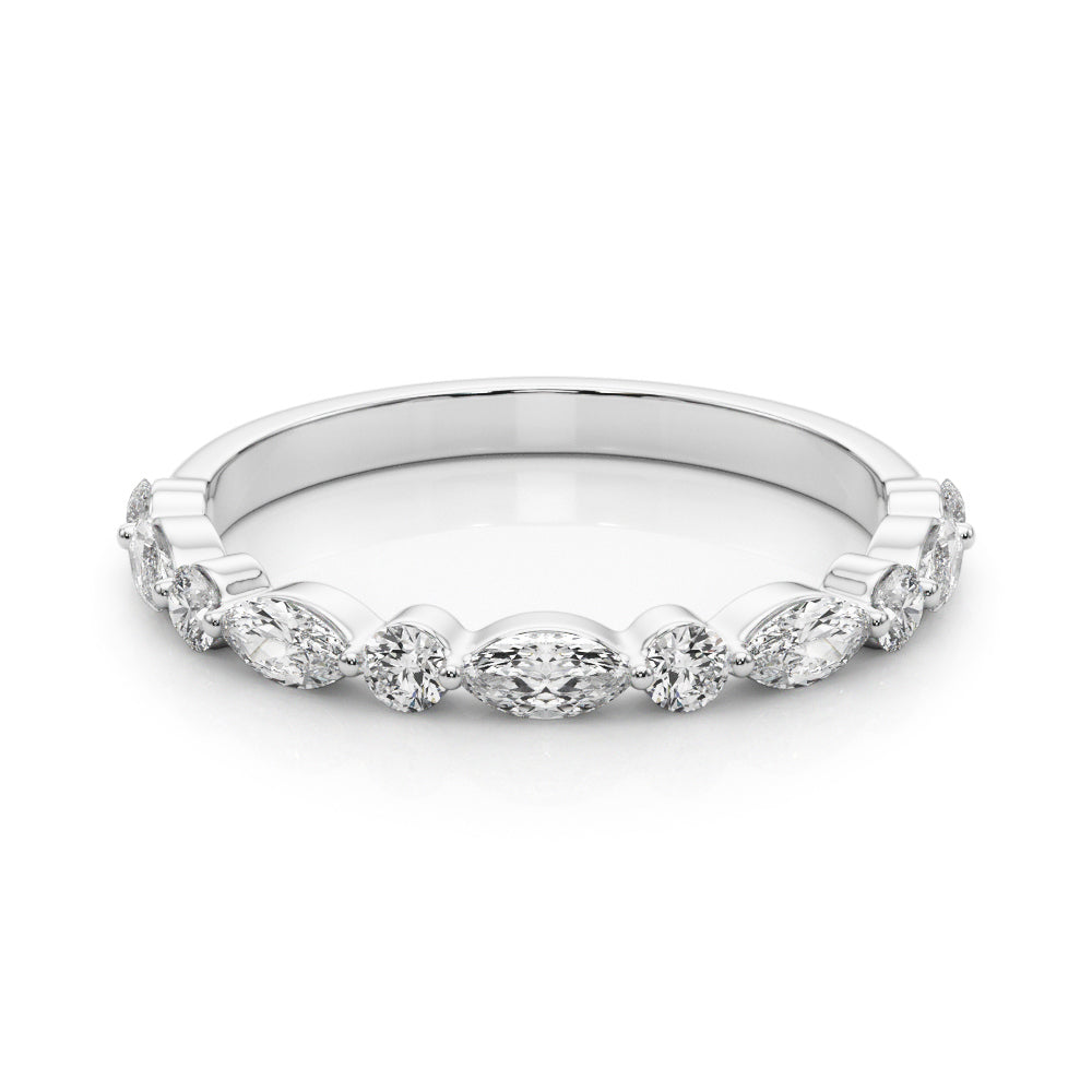 14K White Gold Marquise & Round Wedding Band  Ring With 0.55 TCW Diamond (SI1-SI2, G-H)
