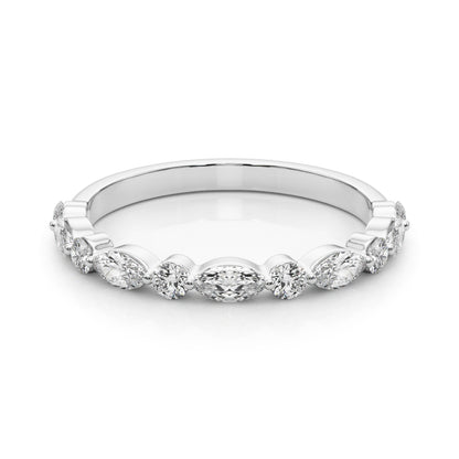 14K White Gold Marquise & Round Wedding Band  Ring With 0.55 TCW Diamond (SI1-SI2, G-H)