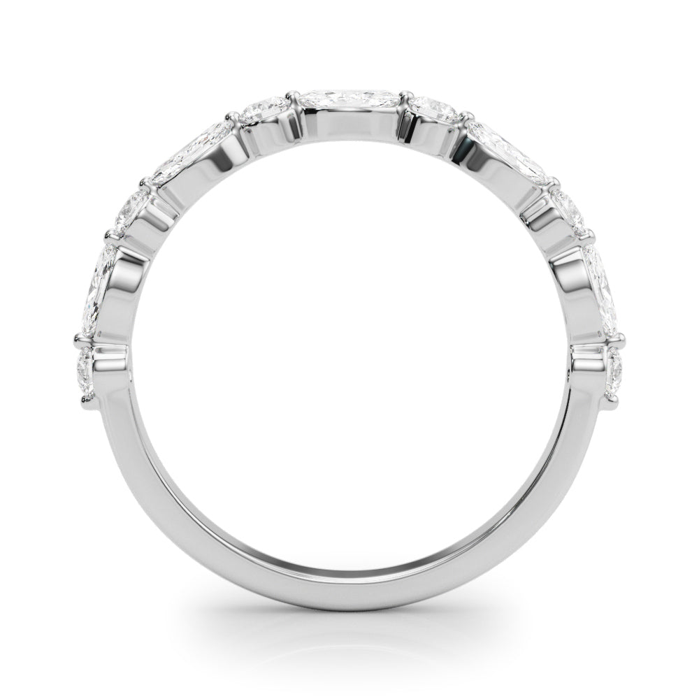 14K White Gold Marquise & Round Wedding Band  Ring With 0.55 TCW Diamond (SI1-SI2, G-H)