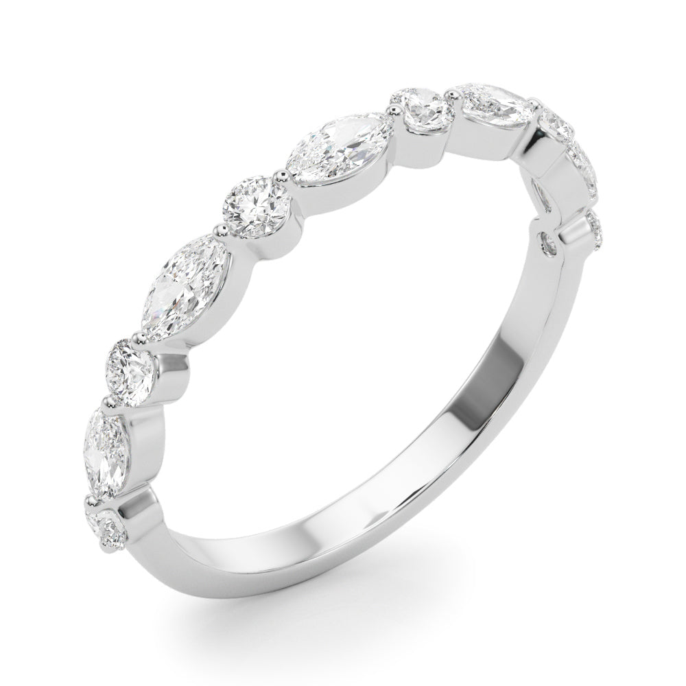 14K White Gold Marquise & Round Wedding Band  Ring With 0.55 TCW Diamond (SI1-SI2, G-H)