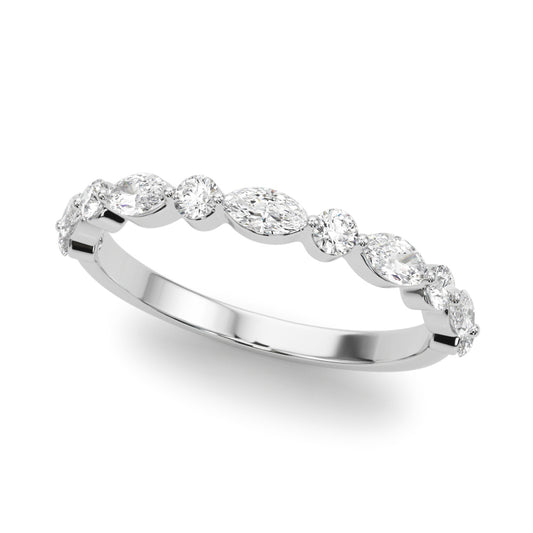 14K White Gold Marquise & Round Wedding Band  Ring With 0.55 TCW Diamond (SI1-SI2, G-H)