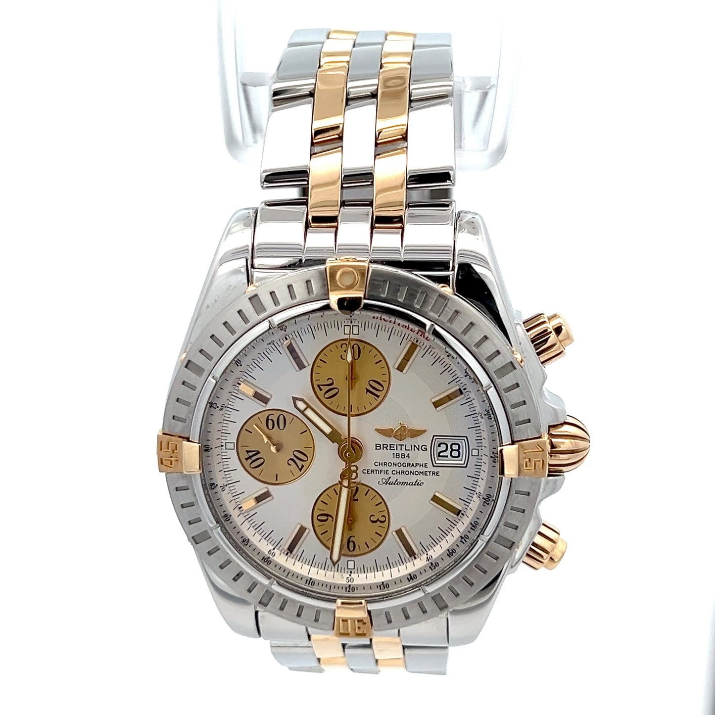 Mens Breitling Chronomat Evolution Chronograph 18K Yellow Gold / Steel Watch
