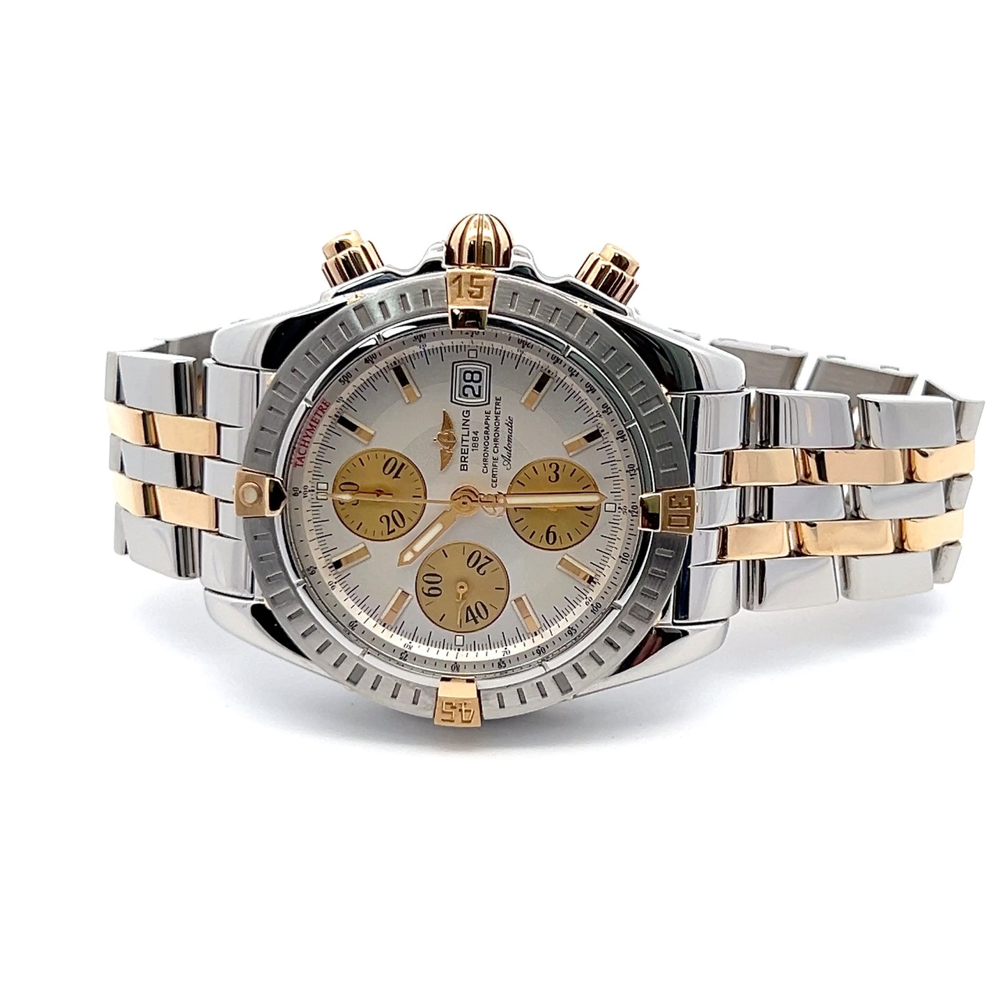Mens Breitling Chronomat Evolution Chronograph 18K Yellow Gold / Steel Watch