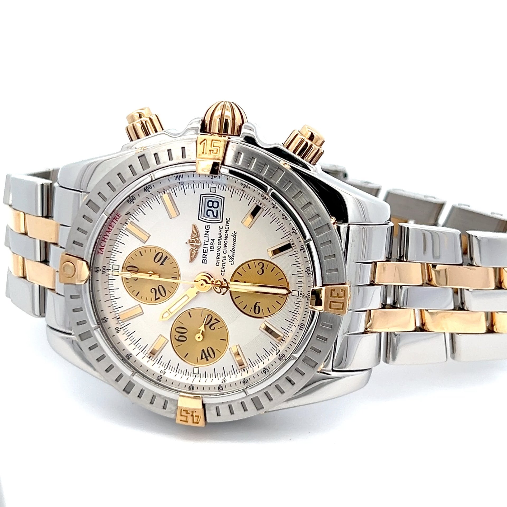 Mens Breitling Chronomat Evolution Chronograph 18K Yellow Gold / Steel Watch