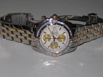 Mens Breitling Chronomat Evolution Chronograph 18K Yellow Gold / Steel Diamond Watch