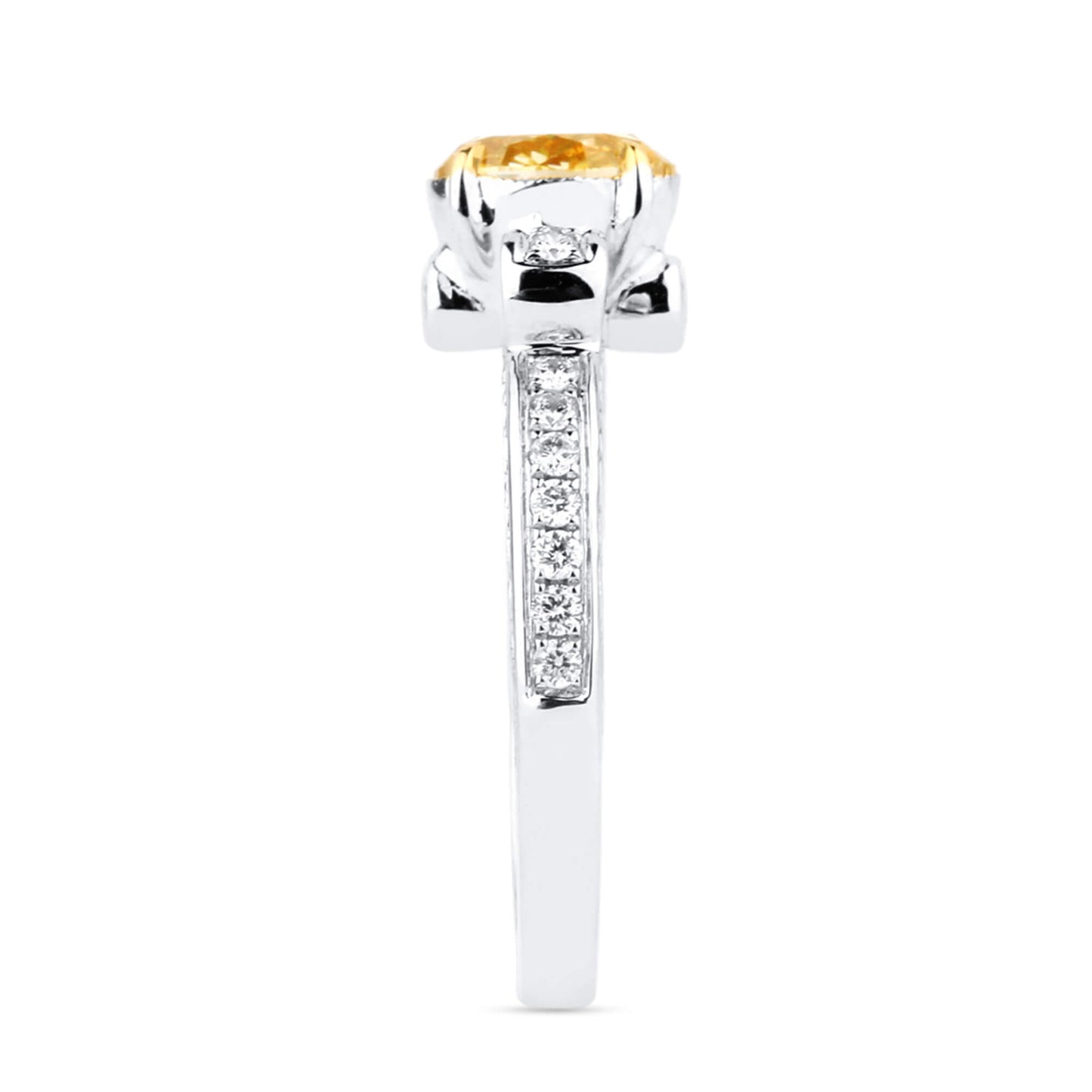 18K White Gold Statement Ring With 1.07 TCW Yellow Oval Shape Natural Diamond, GIA Certified
