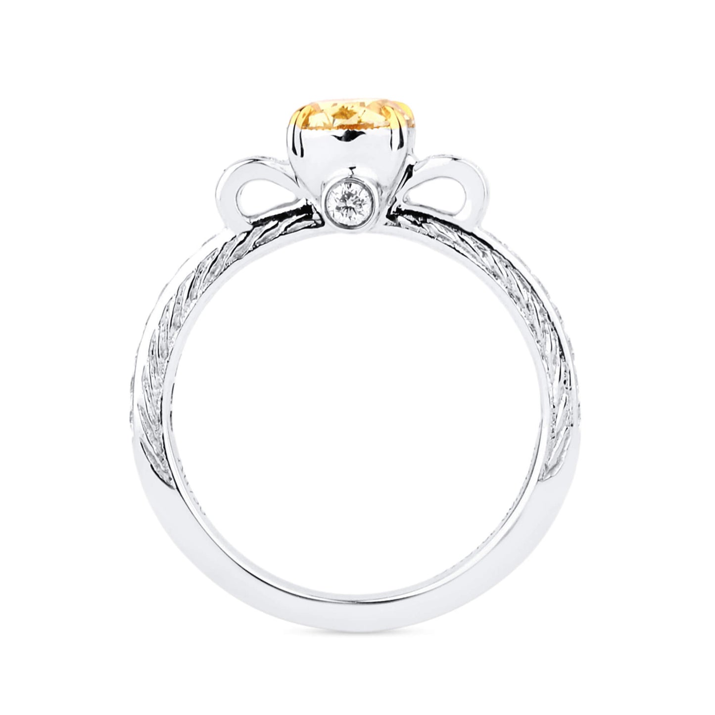 18K White Gold Statement Ring With 1.07 TCW Yellow Oval Shape Natural Diamond, GIA Certified