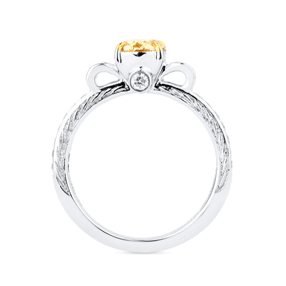 18K White Gold Statement Ring With 1.07 TCW Yellow Oval Shape Natural Diamond, GIA Certified