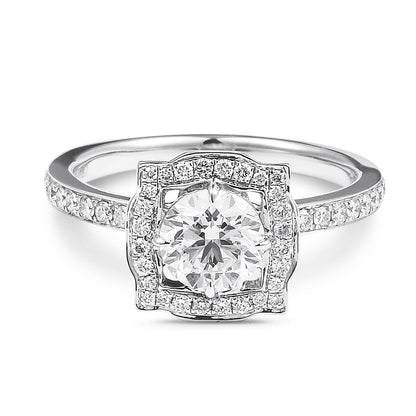 18K White Gold Statement Ring With 0.91 TCW Round Shape Natural Diamond, IGI Certified