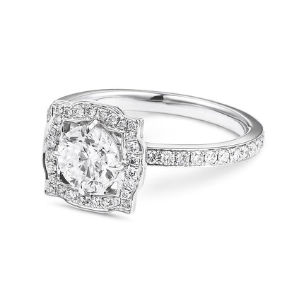 18K White Gold Statement Ring With 0.91 TCW Round Shape Natural Diamond, IGI Certified