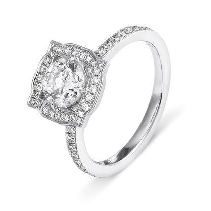 18K White Gold Statement Ring With 0.91 TCW Round Shape Natural Diamond, IGI Certified