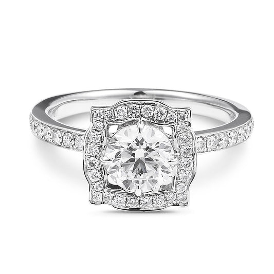 18K White Gold Statement Ring With 0.91 TCW Round Shape Natural Diamond, IGI Certified