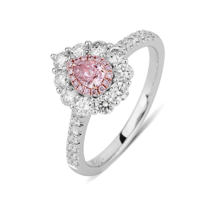 18K White Gold Statement Ring With 0.20 TCW Pink Pear Shape Natural Diamond, GIA Certified