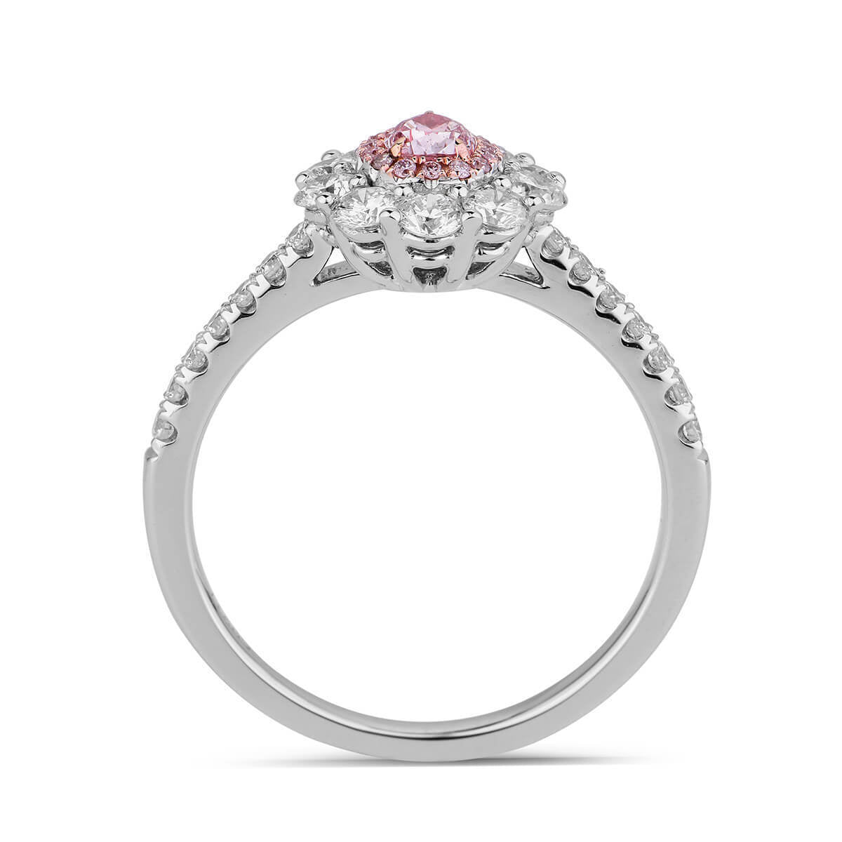 18K White Gold Statement Ring With 0.20 TCW Pink Pear Shape Natural Diamond, GIA Certified