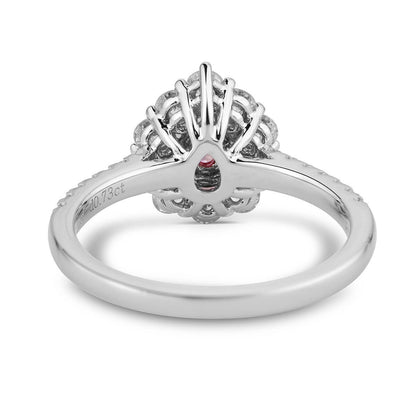 18K White Gold Statement Ring With 0.20 TCW Pink Pear Shape Natural Diamond, GIA Certified