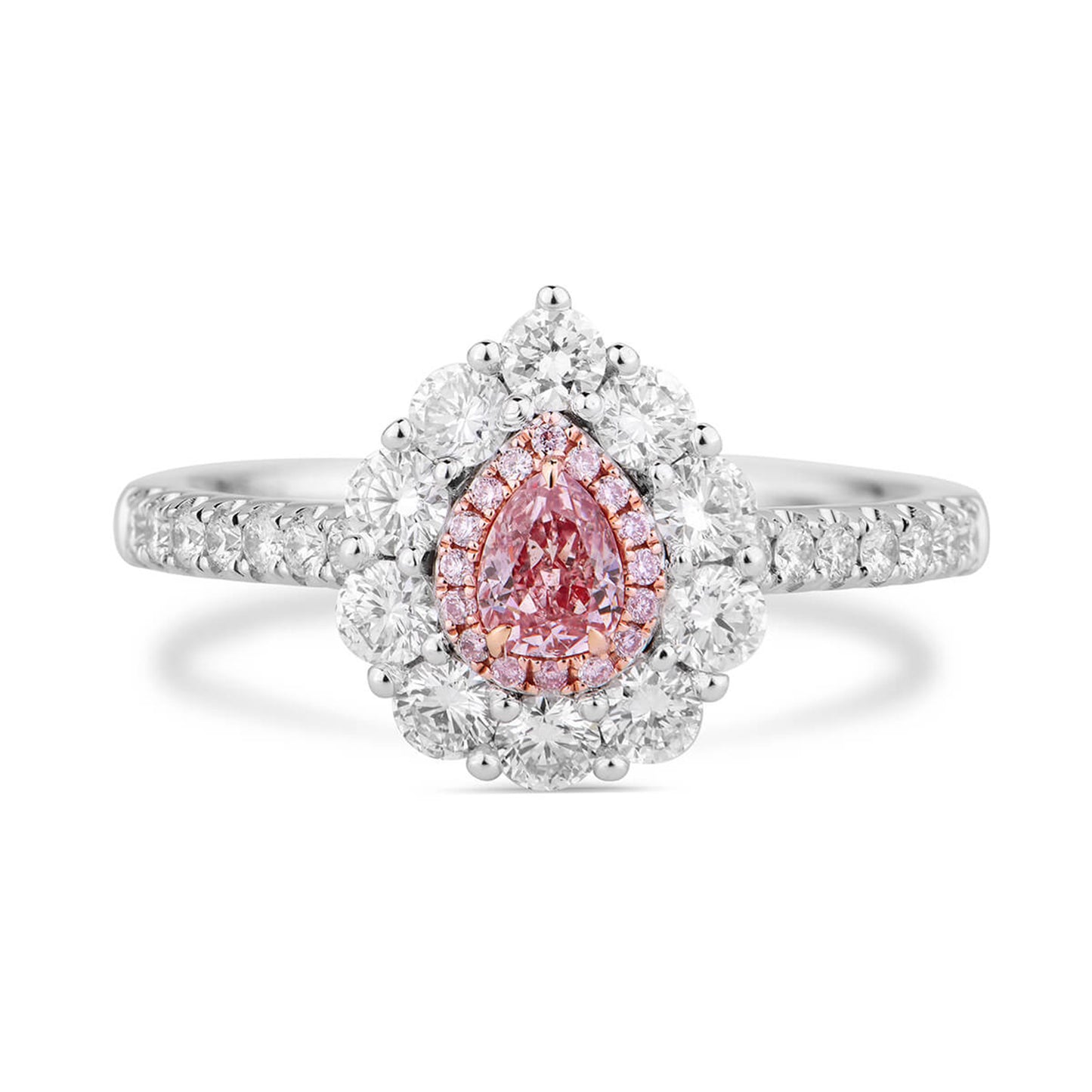 18K White Gold Statement Ring With 0.20 TCW Pink Pear Shape Natural Diamond, GIA Certified