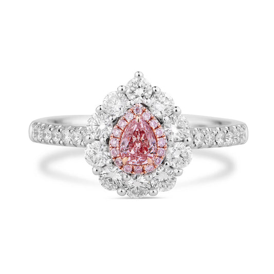18K White Gold Statement Ring With 0.20 TCW Pink Pear Shape Natural Diamond, GIA Certified