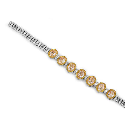 18K White Gold Statement Bracelet With 7.08 TCW Yellow Oval Shape Natural Diamond, EG_LAB Certified