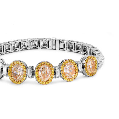 18K White Gold Statement Bracelet With 7.08 TCW Yellow Oval Shape Natural Diamond, EG_LAB Certified