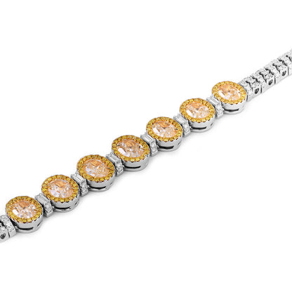 18K White Gold Statement Bracelet With 7.08 TCW Yellow Oval Shape Natural Diamond, EG_LAB Certified